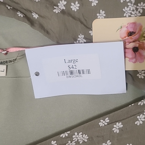 ENTRO‎ Women's Olive Green Short Sleeve Floral Mini Dress - Size L NEW WITH TAGS - Picture 11 of 11